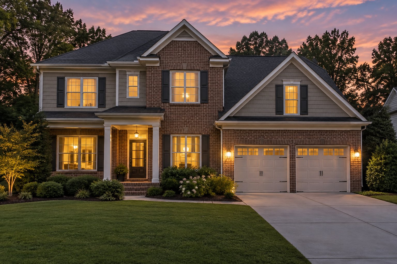 An Atlanta area home at dusk, illustrative